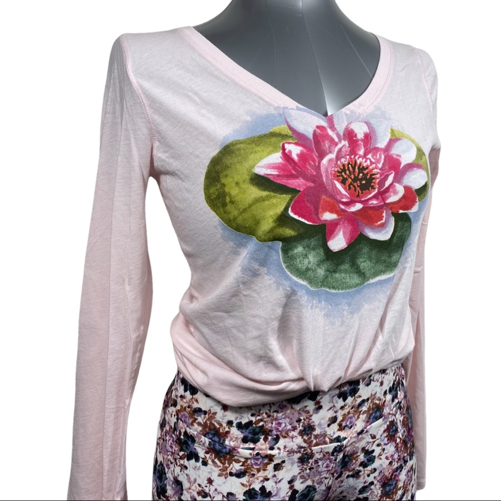 LUCKY TEES new long sleeve lotus flower all-cotton shirt top tee t-shirt Medium